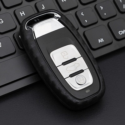 Silicone Carbon Fiber Pattern Smart Key Case Cover For Audi A4 B9, A5, Q5, Q7, S4, S5, SQ5 - Black Half-Cover